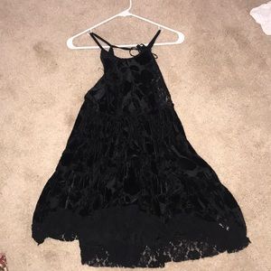 BLACK VELVET DETAILED FREE PEOPLE MINI DRESS